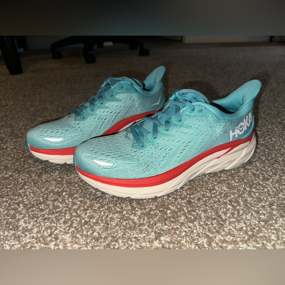 Hoka Women's Teal and Red Running Shoes